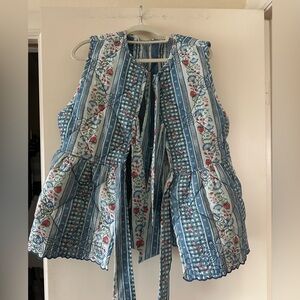 Damson Madder Reversible  Blue and White Tie vest